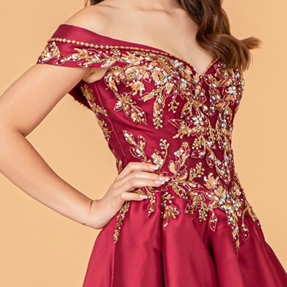 NEW OFF THE SHOULDER SLEEVELESS EMBROIDERED BALL GOWN WITH LACE UP BACK GL3098 - Picture 11 of 13